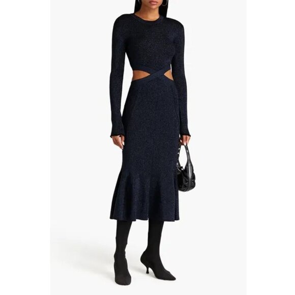 3.1 Phillip Lim Backless Marled Rib Godet Cross Over Cut Out Dress